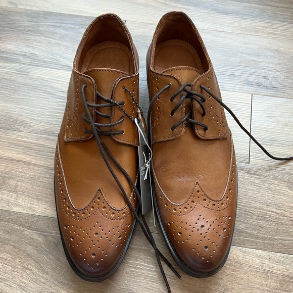 NWT H&M Real Leather Men’s Dress Shoes Size 42 EU Men’s 9 Cognac Brown Lace Up - Picture 6 of 8